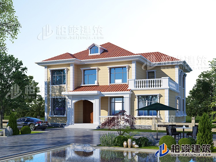 農(nóng)村二層小洋樓設(shè)計(jì)圖，帶外觀效果圖，外觀新穎，漂亮BJ2506-簡歐風(fēng)格