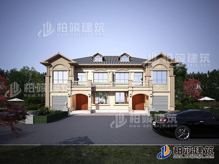 農(nóng)村二層別墅設(shè)計(jì)圖，帶外觀效果圖，帶車庫(kù)兄弟自建推薦BJ2509-簡(jiǎn)歐風(fēng)格