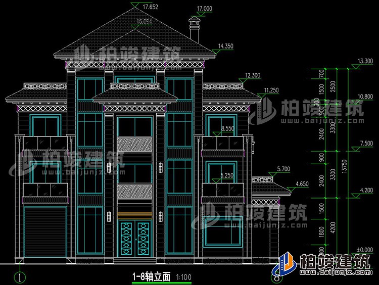 新款農(nóng)村四層別墅設計圖紙及效果圖，外立面清新別致BZ412-新中式風格