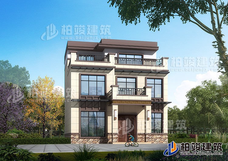 農村三層120平米房屋設計圖及效果圖，造價20萬BZ3515-新中式風格