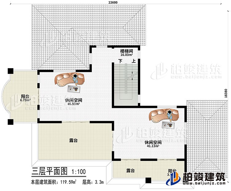 頂層：2休閑空間、2露臺、2陽臺、樓梯間